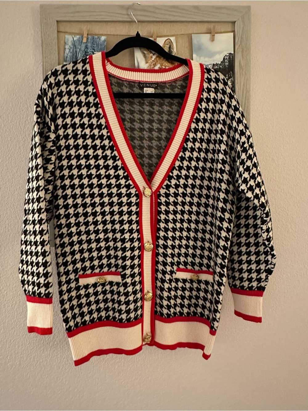 Venus Houndstooth Button Front Cardigan Size Medium